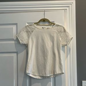 J crew white short sleeved T-shirt with embroidery detail sleeves